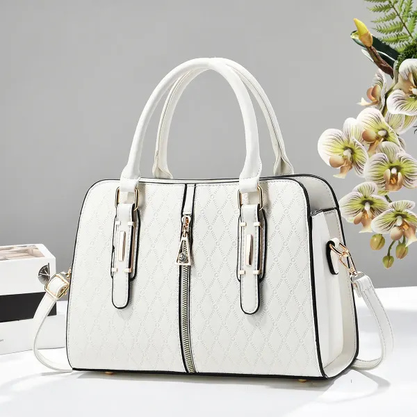 Lingge Square Boston Bag In PU Leather With Sewing Thread Detail, Featuring Top Handle