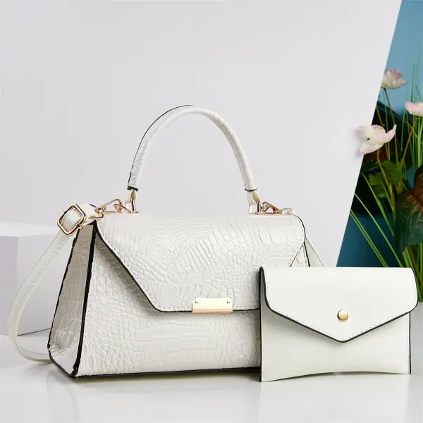 Women’s Crocodile Pattern Square PU Leather Bag Set With Sewing Thread Detail, Featuring Single Shoulder Strap