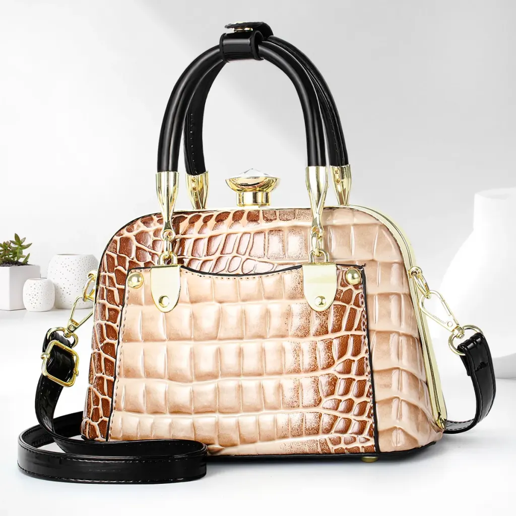 Women’s Crocodile Pattern Shell Dome Bag In Patent Leather With Top Handle