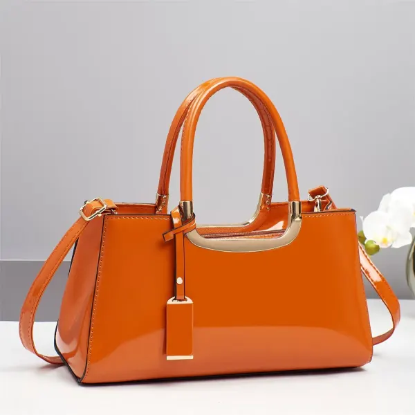 Women’s Square Patent Leather Handbag With Sewing Thread Detail, Top Handle And Large Capacity