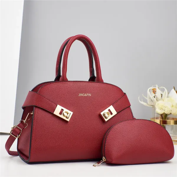 Square PU Bag Set For Women Featuring Sewing Thread Design With Single Shoulder Strap