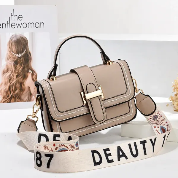 Classic Style Solid Color PU Shoulder Bag For Women With Sewing Thread Detail And Flip Cover Closure In Square Shape