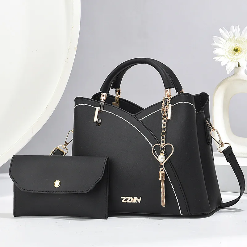 Vintage Style Medium Square Color Block PU Leather Bag Set For Women With Zipper Buckle Closure Main image