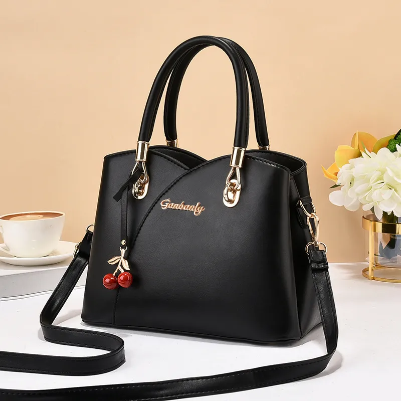 Elegant Large Solid Color Women’s PU Leather Handbag With Drawstring Buckle Closure, Classic Shoulder Bag