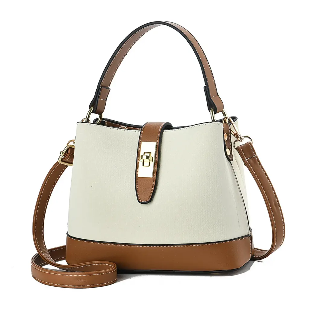 Color Block PU Leather Bucket Bag For Women With Top Handle