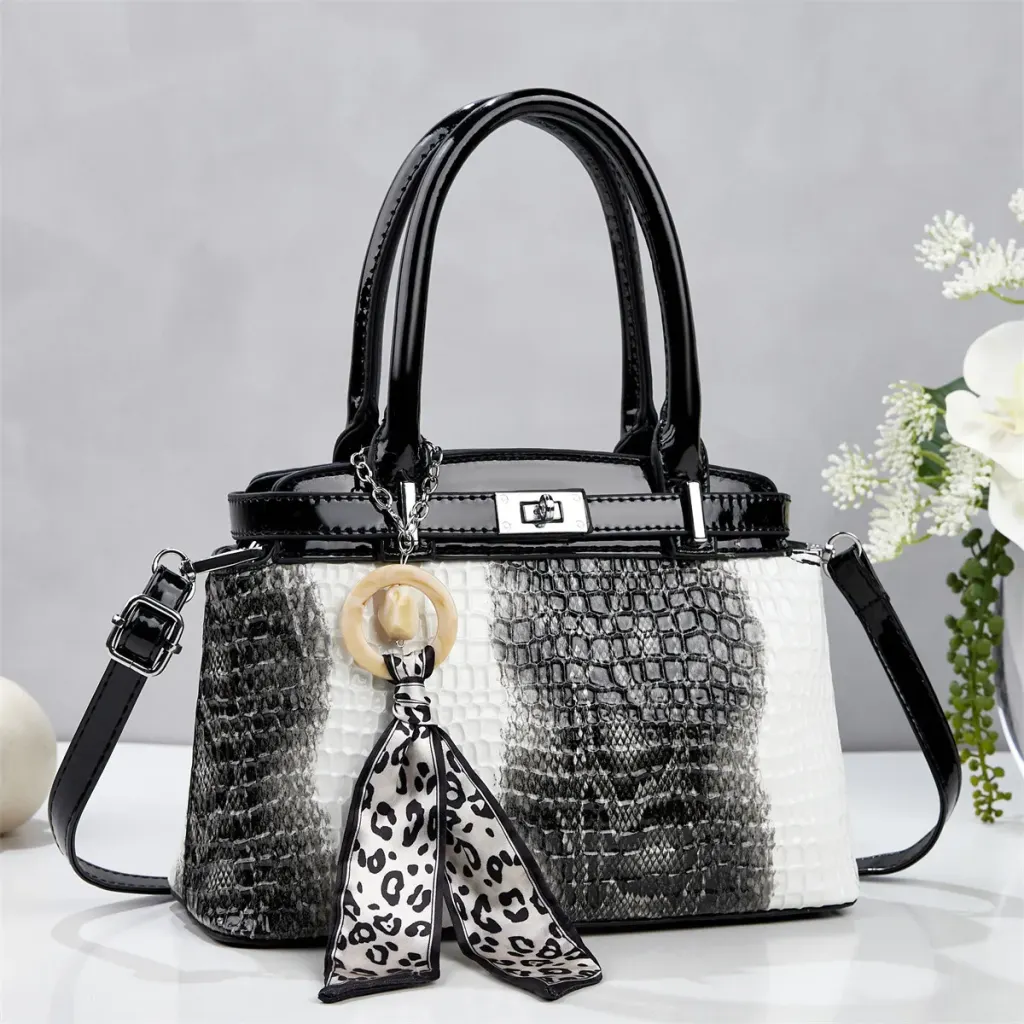 Crocodile Pattern Square PU Leather Handbag For Women With Top Handle