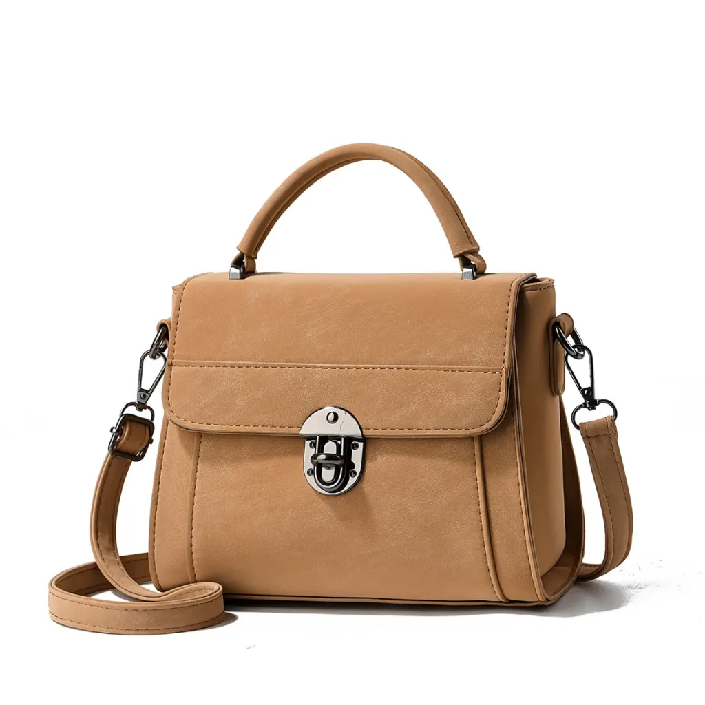 Square PU Leather Handbag With Sewing Thread Detail, Top Handle