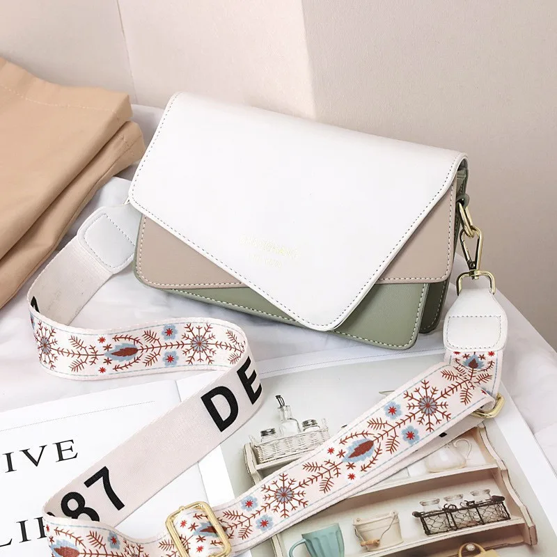 Women’s Color Block Square Bag In PU Leather Featuring Embroidery Main image