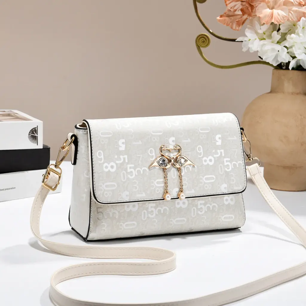 Women PU Leather Square Crossbody Bag With Letter Pattern And Sewing Thread Detail For Spring And Summer