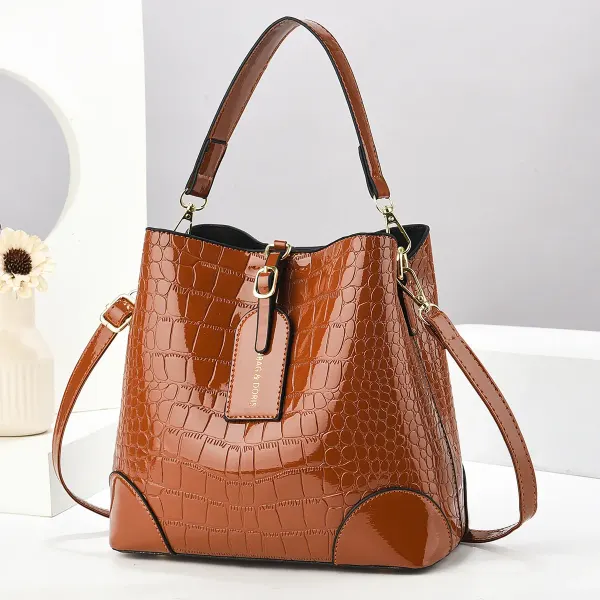 Women’s Crocodile Pattern PU Leather Bucket Bag Featuring Crocodile Fashion Element