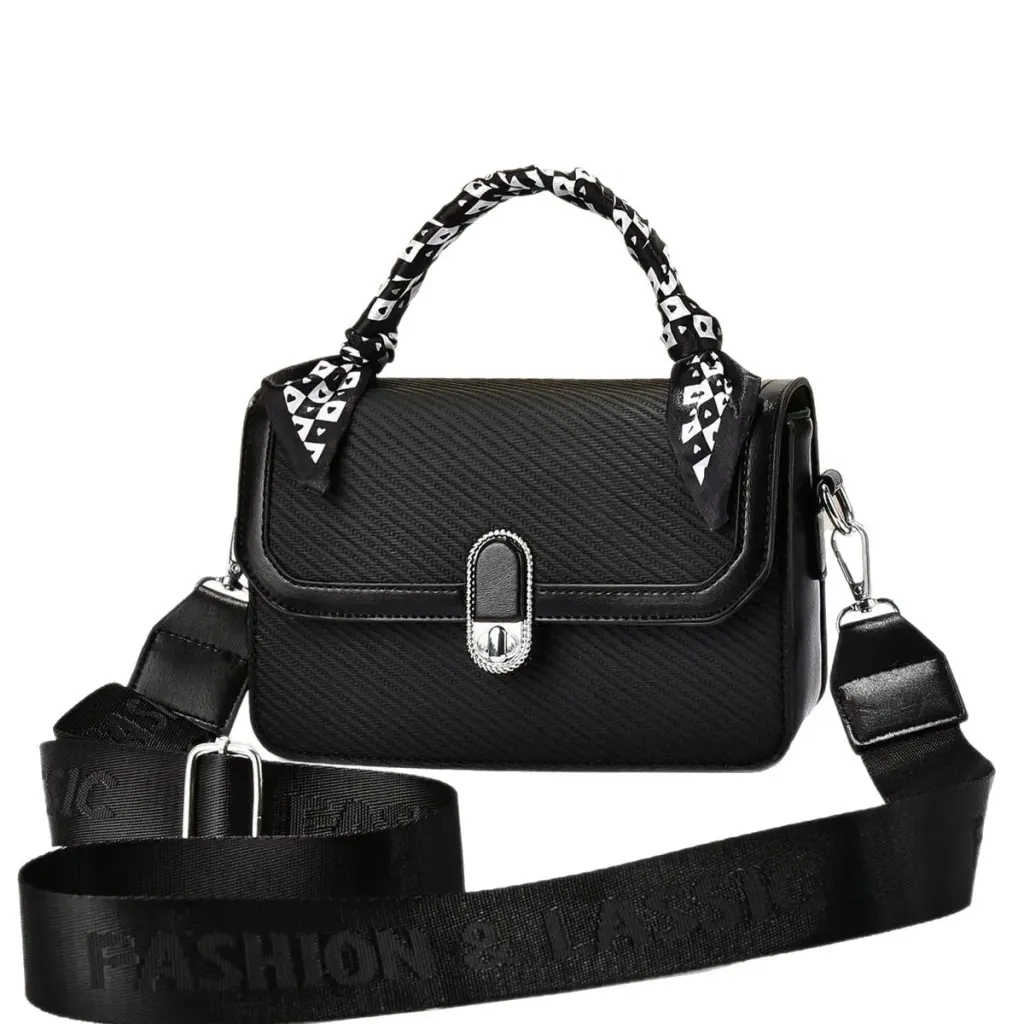 Women’s Square Splicing Shoulder Bag In Polyester Featuring Lock Detail