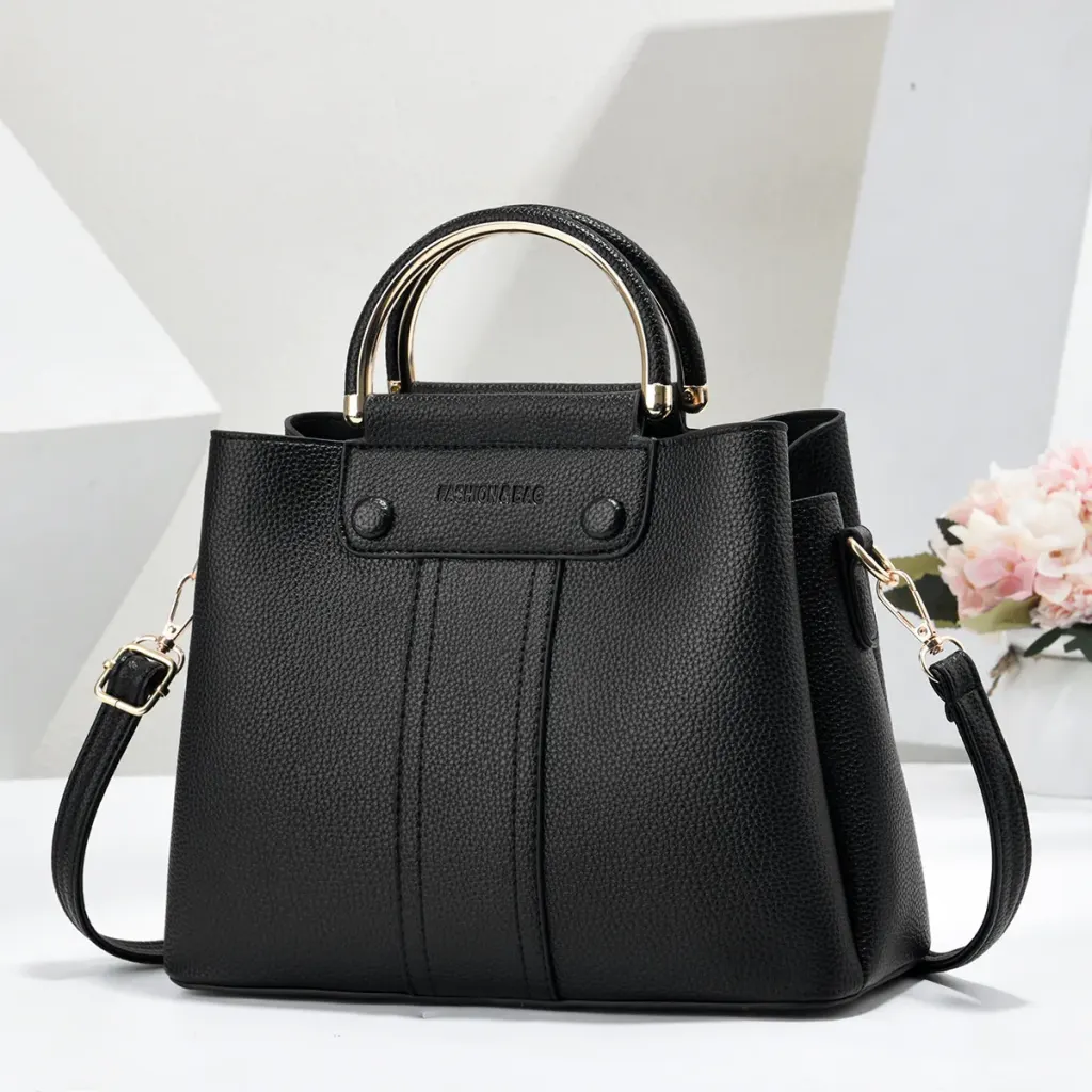 Solid Color Square PU Leather Tote Bag With Sewing Thread Detail, Top Handle Bucket Bag For Spring And Summer