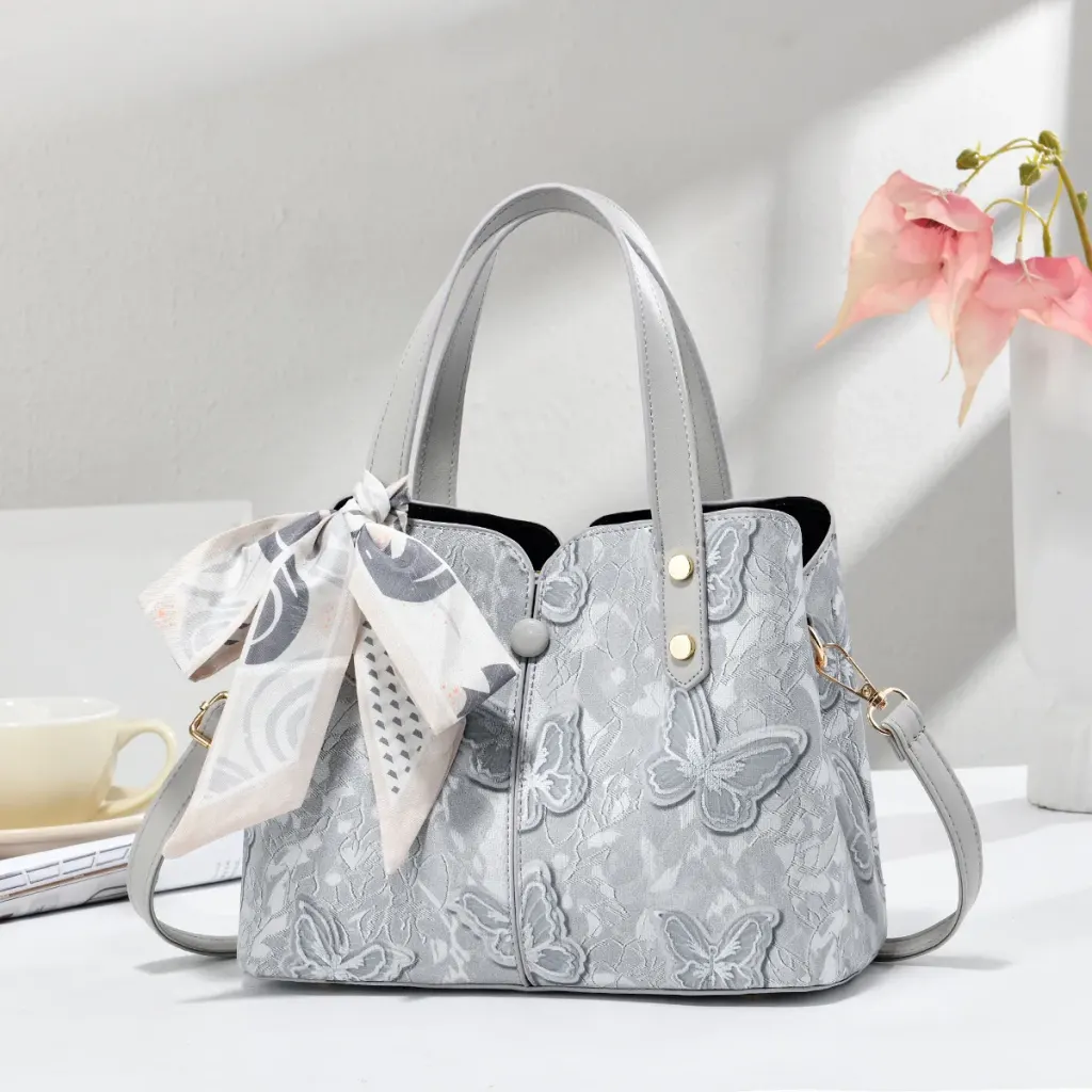 Butterfly Square PU Leather Tote Bag With Sewing Thread Detail, Top Handle Design For Spring And Summer