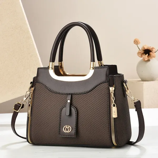 Women’s Square PU Leather Handbag With Top Handle Featuring Large Capacity And Elegant Ornament Design
