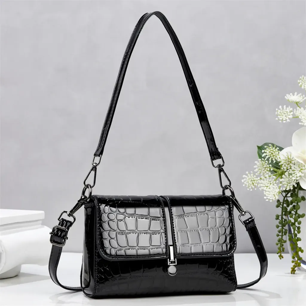 Women’s Crocodile Pattern Square Underarm Bag In PU Leather With Sewing Thread Detail