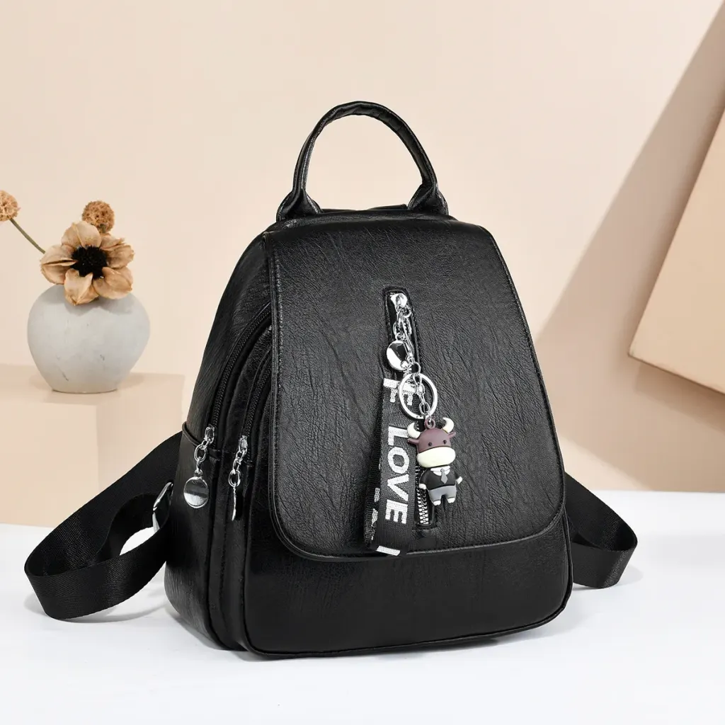 Women's Anti-theft Backpack In PU Material With Stylish Sewing Thread Design For Summer
