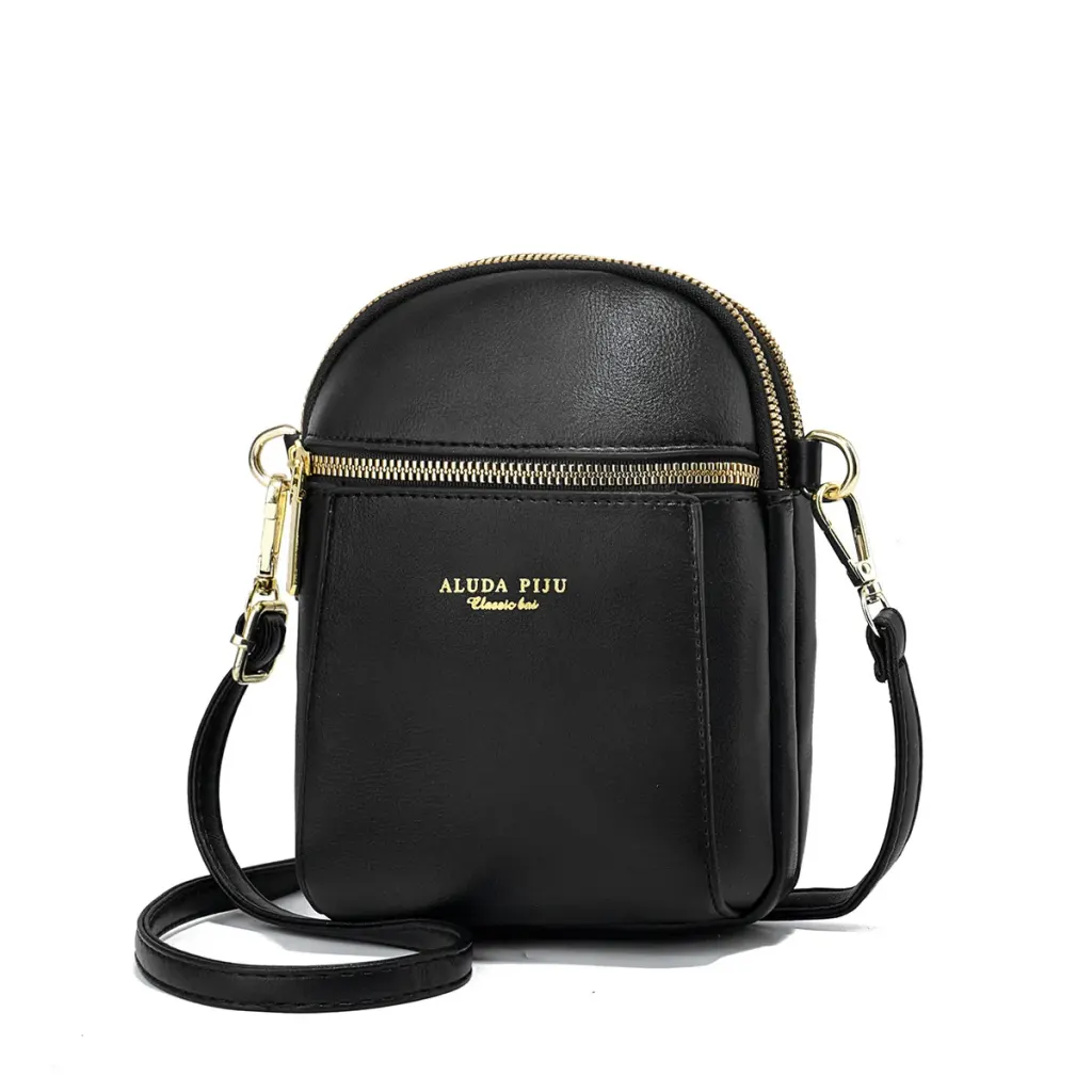Solid Color Square PU Leather Phone Wallet For Women With Sewing Thread Detail And Single Shoulder Strap