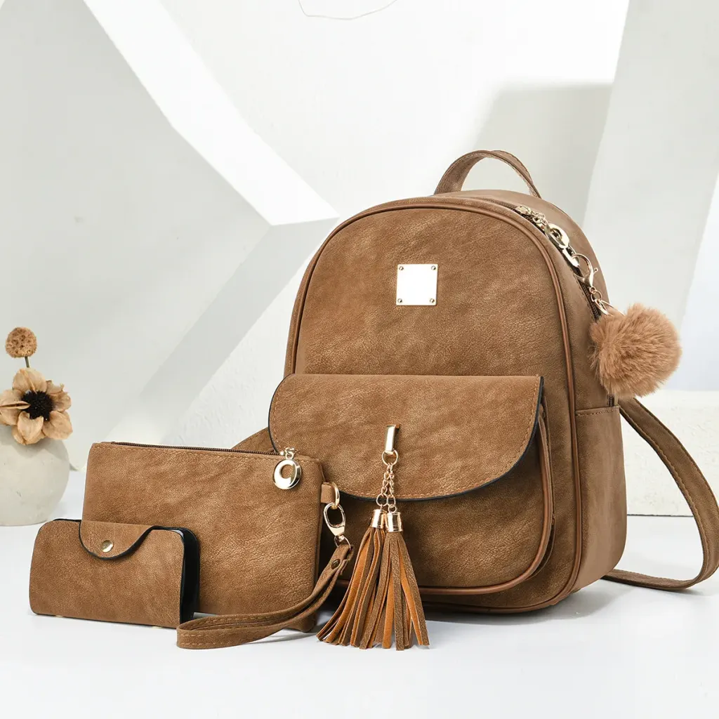 Women's Backpack Water Resistant With PU Material Featuring Stylish Sewing Thread Design