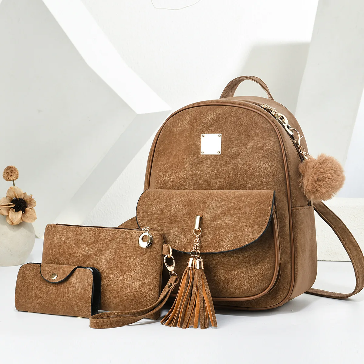 Women's Backpack Water Resistant With PU Material Featuring Stylish Sewing Thread Design Main image
