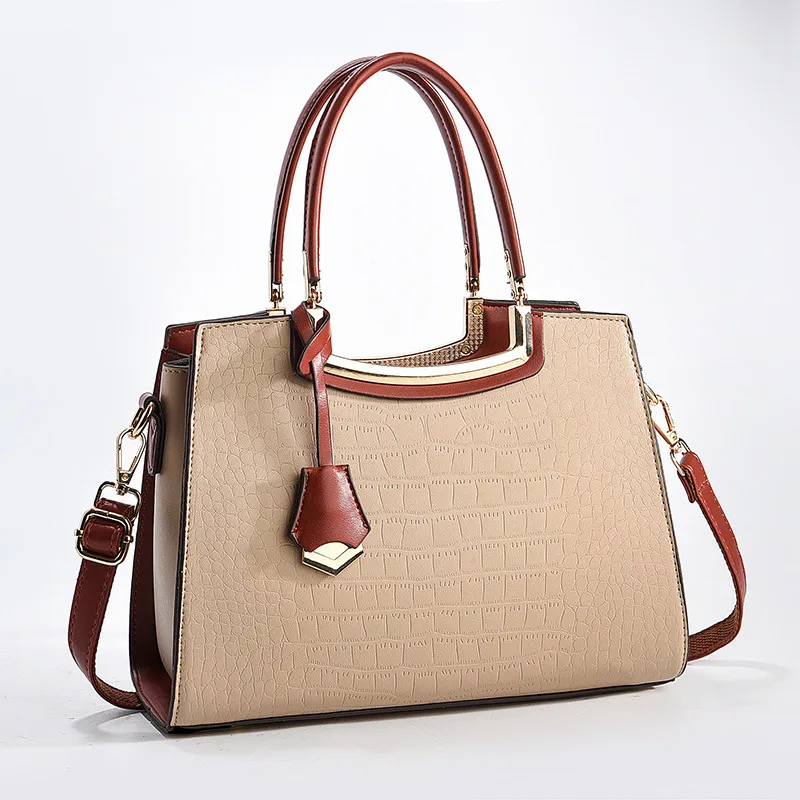 Medium Square PU Tote Bag For Women In Multicolor With Zipper Closure, Business Style Shoulder Bag