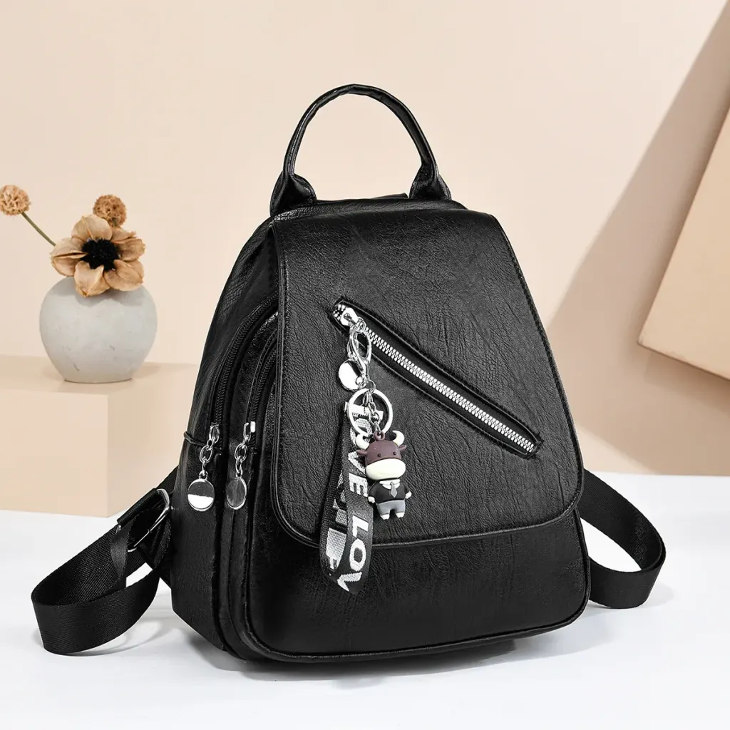 Women's Anti-theft Backpack In PU Material With Stylish Sewing Thread Design For Summer