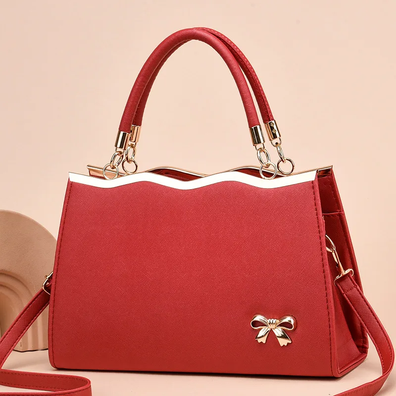 Large Color Block Basic Kelly Bag For Women In PU Leather With Zipper Closure Main image