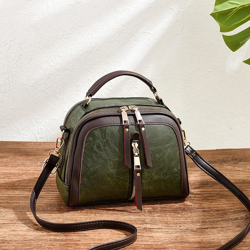 Oval PU Leather Crossbody Bag For Women With Sewing Thread Detail, Featuring Sling Strap