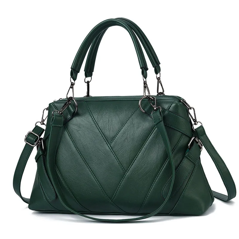 Large Plaid Soft European Style PU Leather Shoulder Bag For Women With Zipper Closure