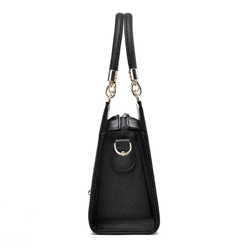 Large Color Block Basic Top Handle Bag For Women In PU Leather With Zipper Closure