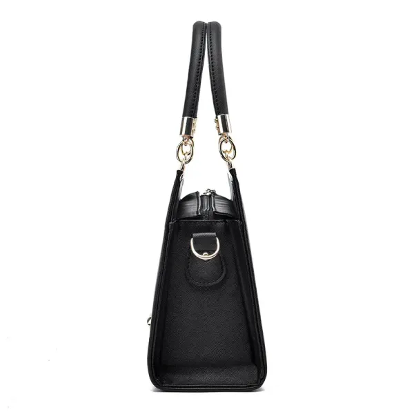 Large Color Block Basic Top Handle Bag For Women In PU Leather With Zipper Closure