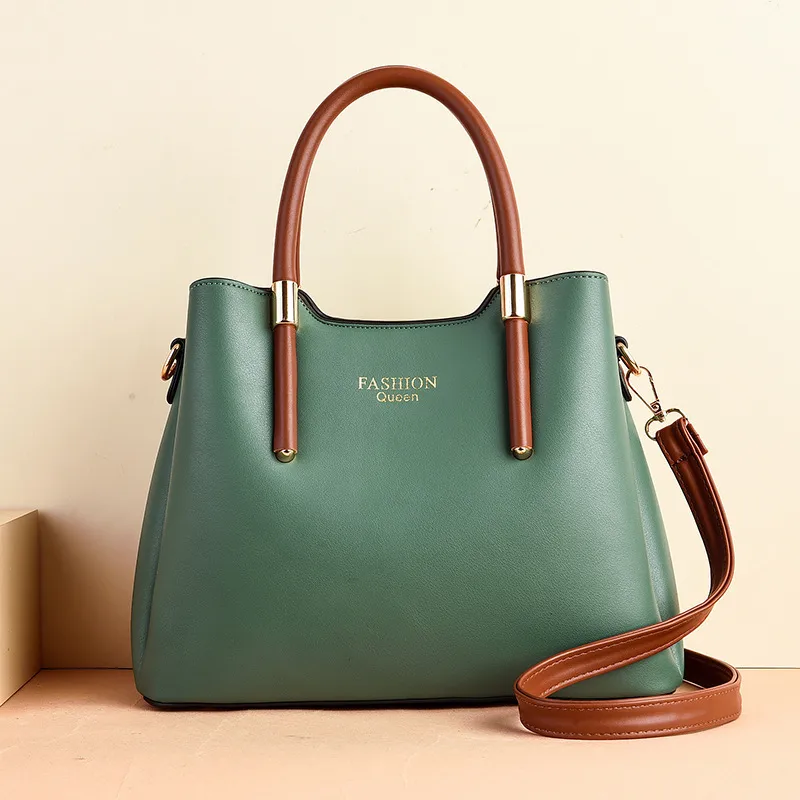 Unisex Large Solid Color Pu Leather Handbag With Zipper Closure In Retro European And American Style Main image