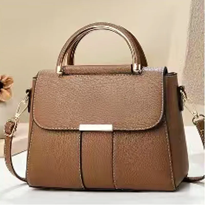 Square PU Leather Crossbody Bag In Solid Color For Women With Sewing Thread Accent