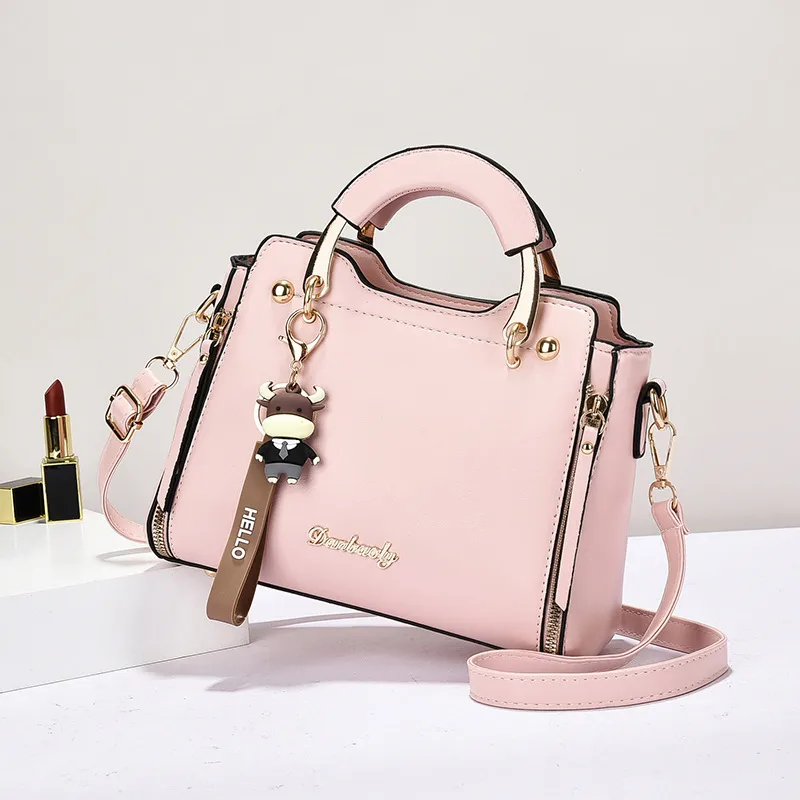 Square Pu Leather Handbag For Women Featuring Sewing Thread Design With Top Handle