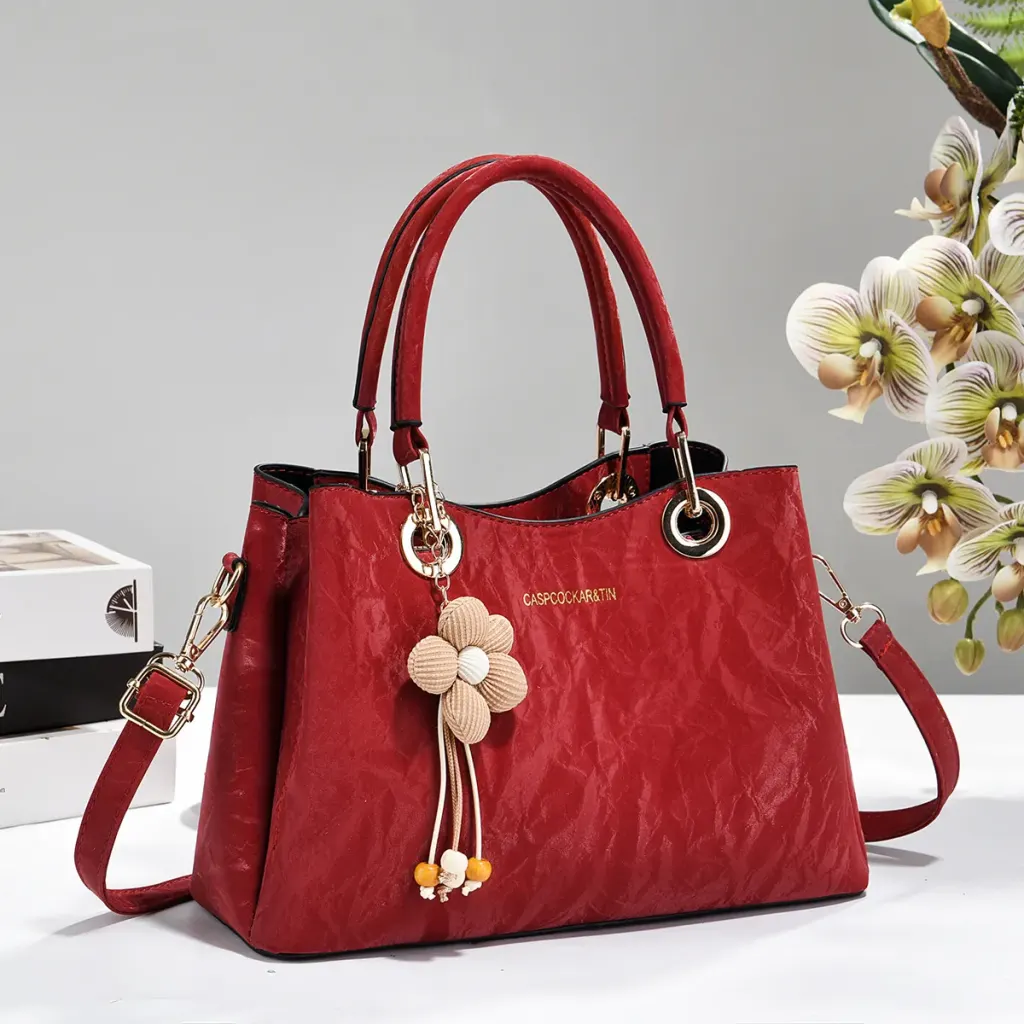 Square PU Leather Tote Bag For Women With Sewing Thread Detail And Top Handle