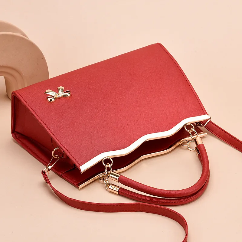 Large Color Block Basic Top Handle Bag For Women In PU Leather With Zipper Closure