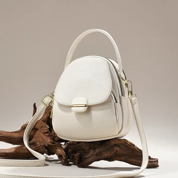 Oval PU Leather Handbag With Sewing Thread Detail, Portable Summer Top Handle Bag For Women