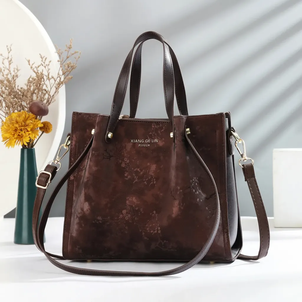 Square PU Leather Handbag With Sewing Thread Detail, Large Capacity, Single Shoulder Strap