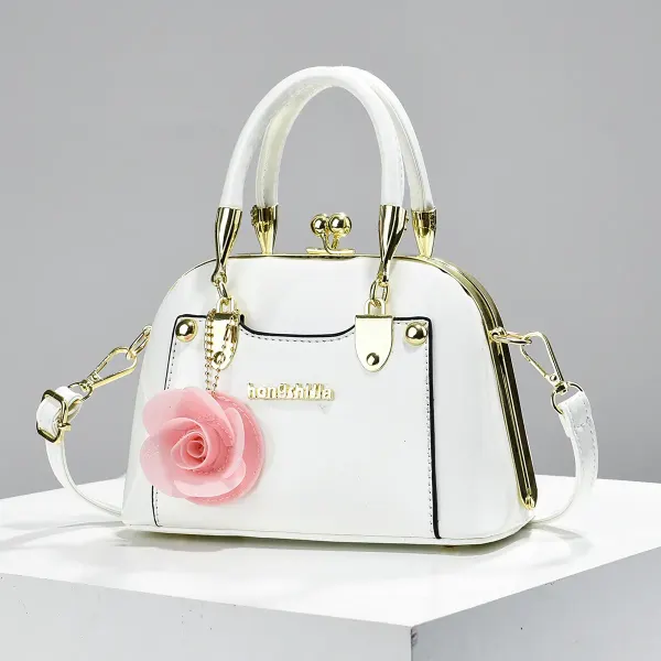 Women’s Dome Bag In Patent Leather With Shell Shape And Sewing Thread Detail, Top Handle, For 2026 Spring And Summer