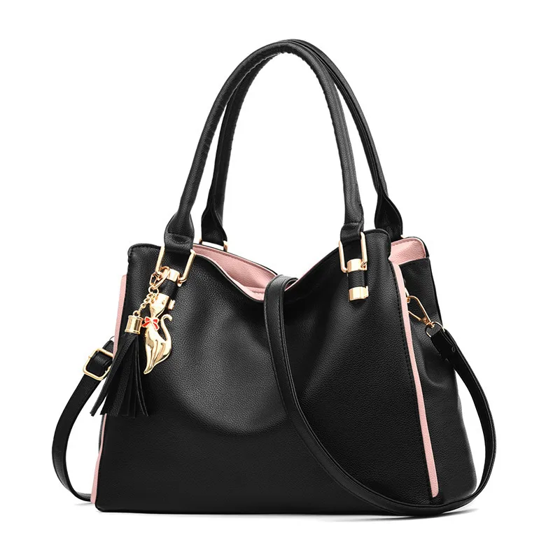 Large Square PU Shoulder Bag For Women Featuring Sewing Thread Design With Zipper Closure And Polyester Lining
