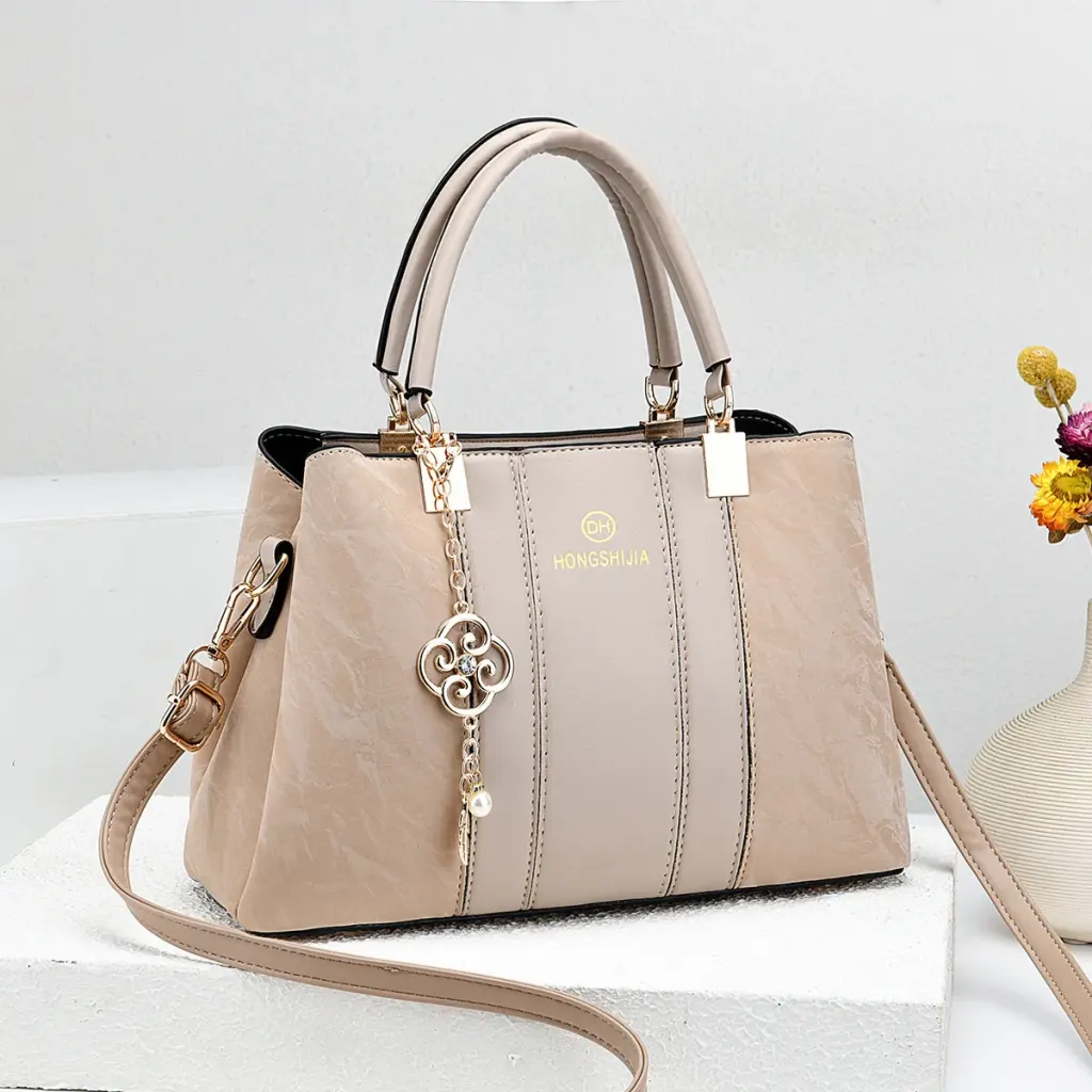 Women’s Square Splicing Handbag In PU Leather With Sewing Thread Detail, Top Handle Style For 2026 Spring And Summer
