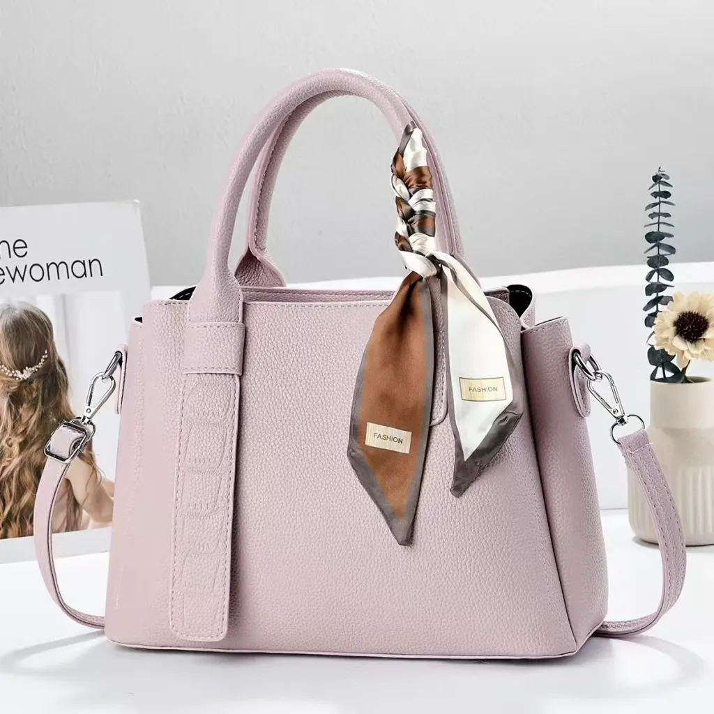 Women’s Square Polyester Tote Bag With Sewing Thread Detail, Top Handle Style For Spring And Summer