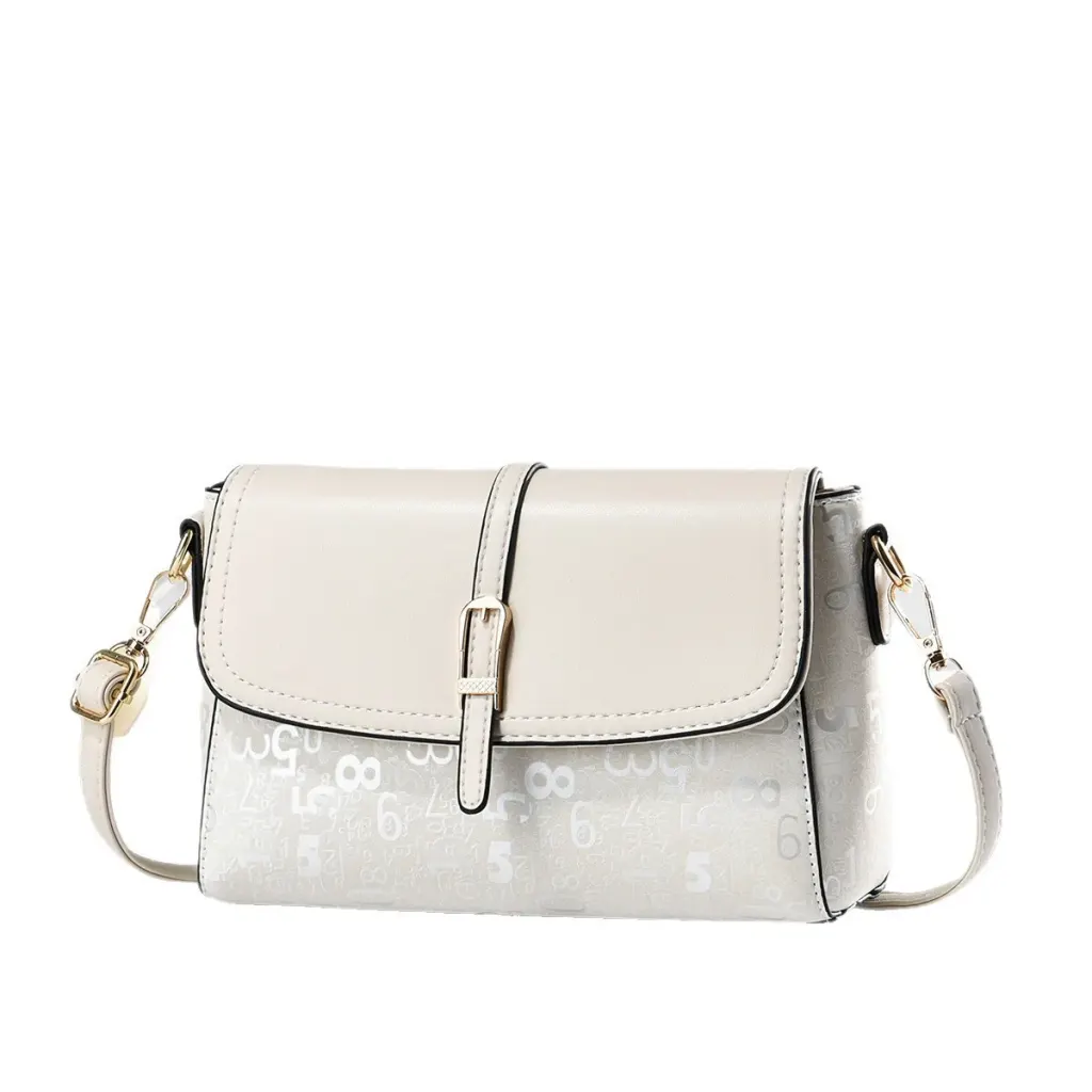 Women PU Leather Square Crossbody Bag With Sewing Thread Detail, Number Pattern