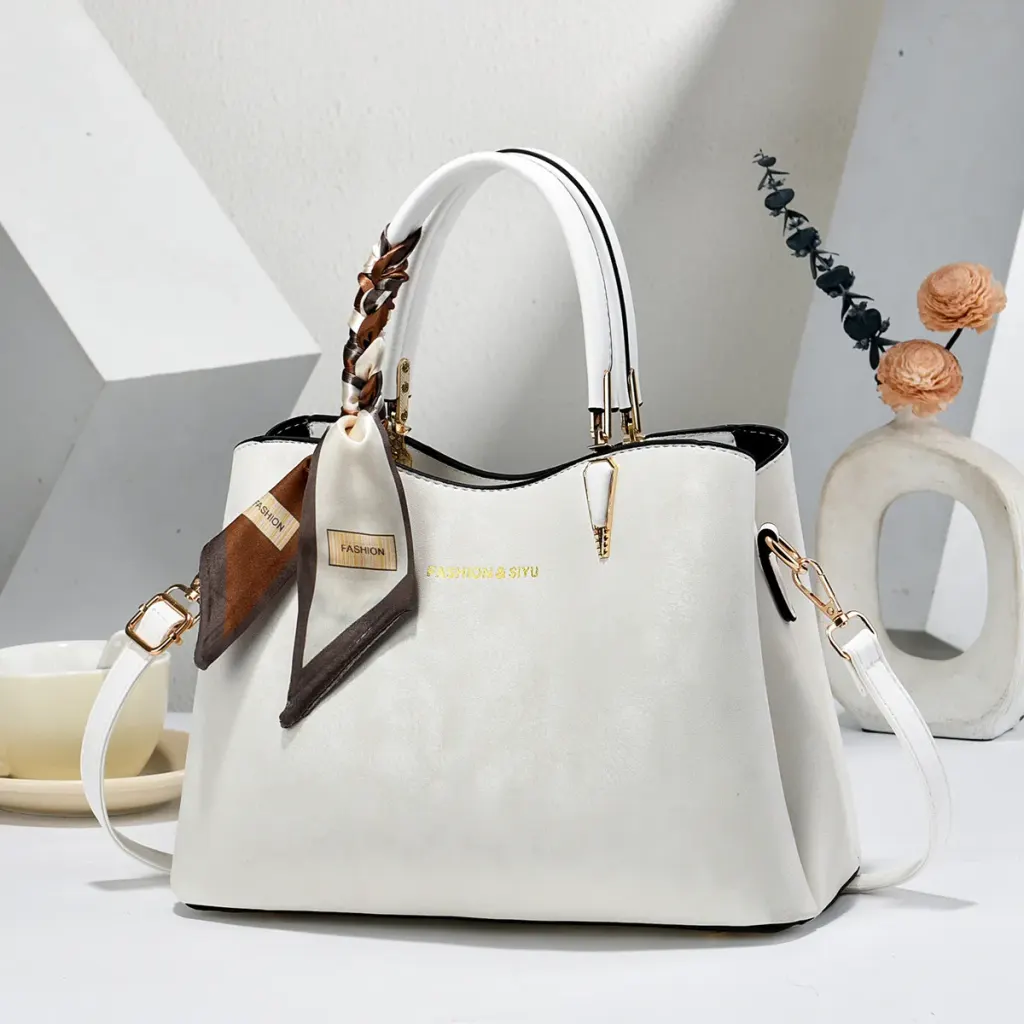 Women’s Square PU Leather Tote Bag With Sewing Thread Detail, Top Handle