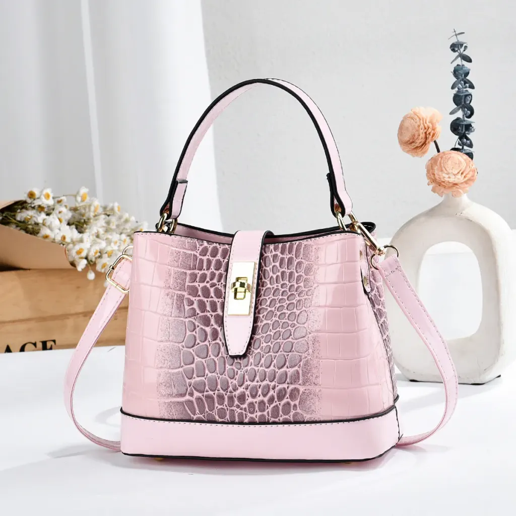 Ombre PU Leather Bucket Bag With Sewing Thread Detail, Single Shoulder Strap