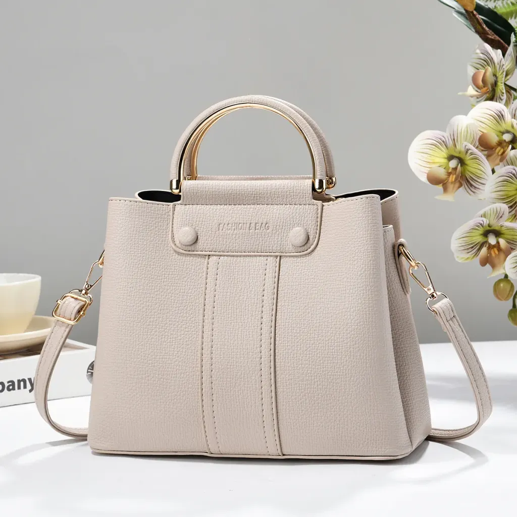 PU Leather Bucket Bag With Sewing Thread Detail, Large Capacity, Featuring Top Handle Design