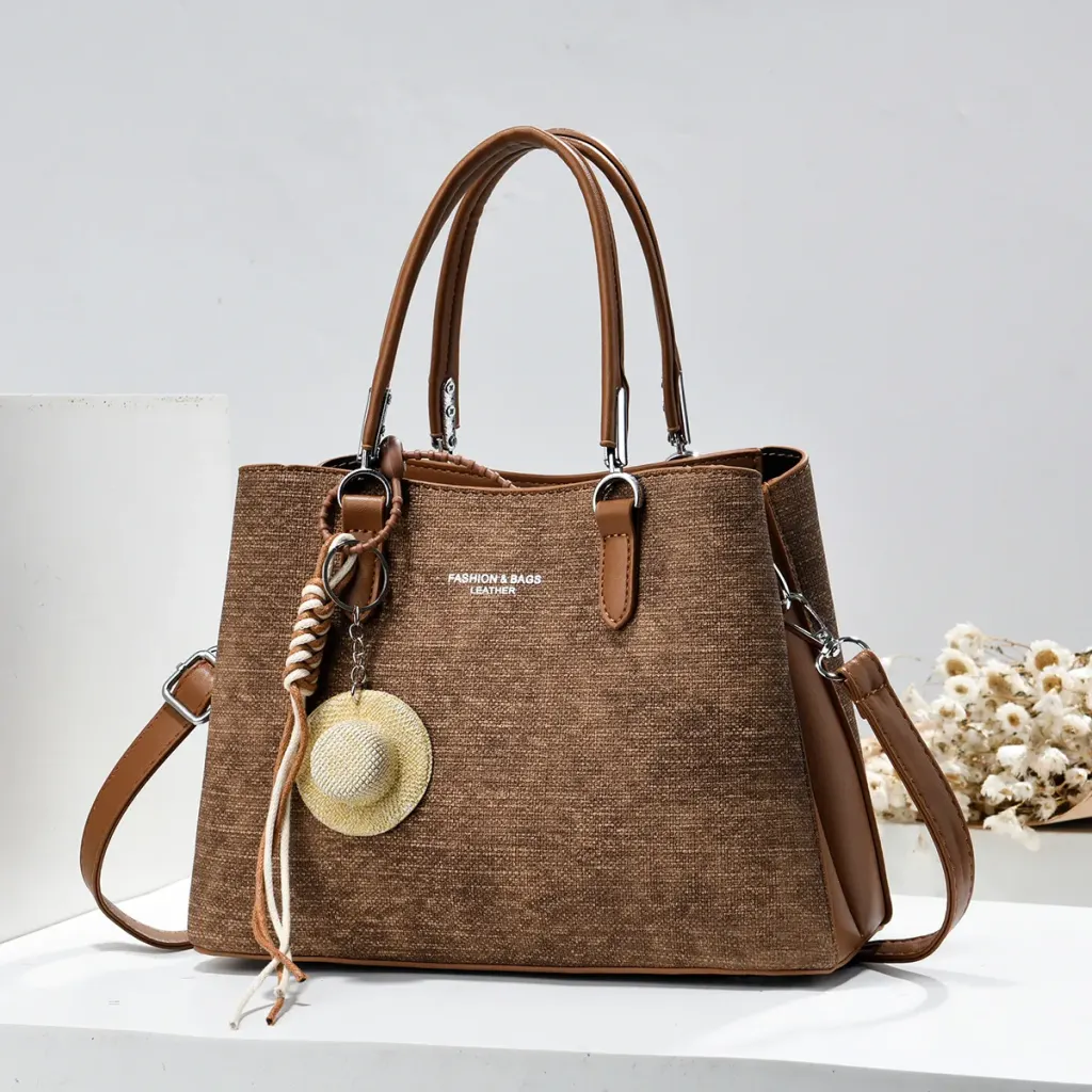 Splicing Square PU Leather Tote Bag For Women With Sewing Thread Design, Top Handle And Large Capacity