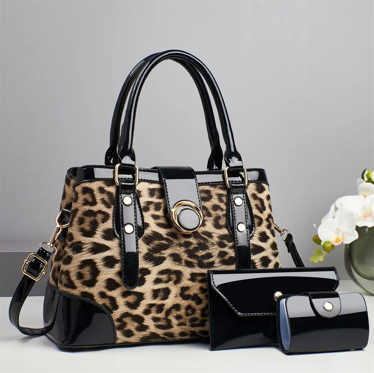 Medium Square Multicolor PU Bag Set With Zipper Closure, Featuring Polyester Lining For Women Main image