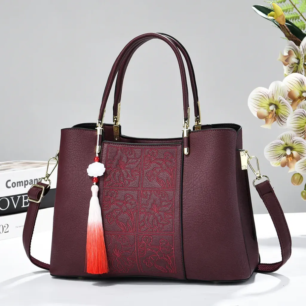 Square Pu Leather Diaper Backpack For Women Featuring Embroidery