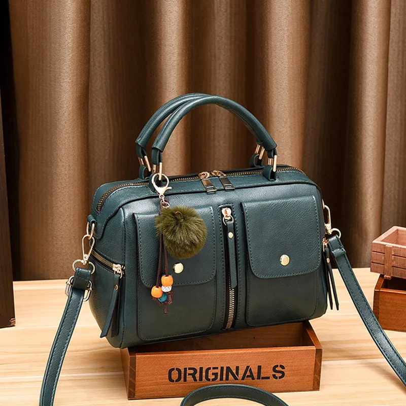 Fashion Small Solid Color PU Leather Handbag For Women With Zipper Closure
