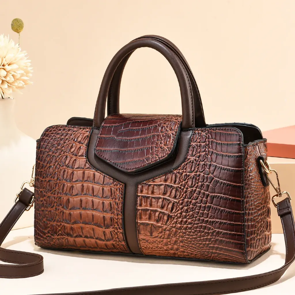 Vintage Style Crocodile PU Leather Women’s Crossbody Bag With Zipper Closure Featuring Sewing Thread Detail